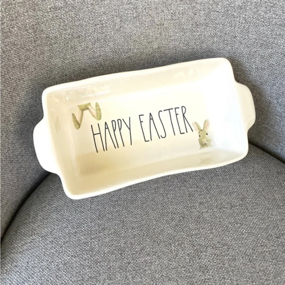 Rae Dunn Bunnies Happy‎ Easter Bread Pan Casserole Baking Dish Oven Safe NWOT